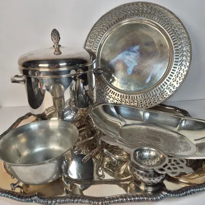 LOT 358L: Silverplate Servingware Collection-W&S Blackinton, Sheffield, Garden Pewter & More