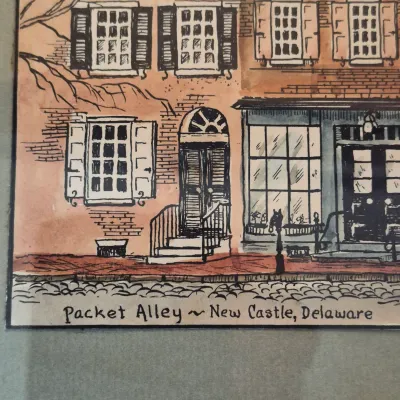 LOT 346L: New Castle Delaware Art by F.H. Jefferis-Dutch House & Packet Alley