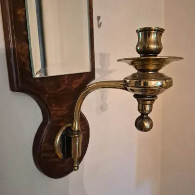 LOT 352L: Vintage Knob Creek Mahogany & Brass Mirrored Wall Sconce
