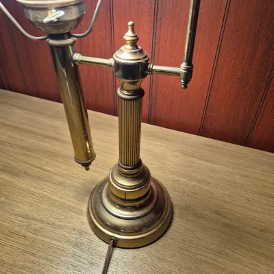 LOT 366B: Vintage Brass Student Table Lamp with Milk Glass Shade
