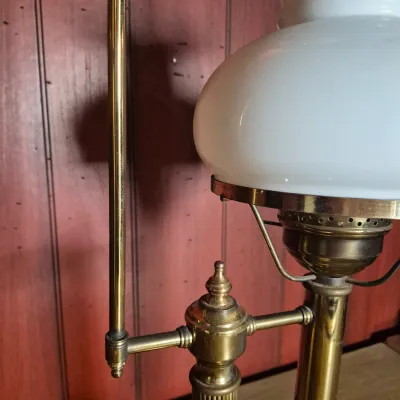 LOT 366B: Vintage Brass Student Table Lamp with Milk Glass Shade