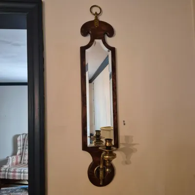 LOT 352L: Vintage Knob Creek Mahogany & Brass Mirrored Wall Sconce