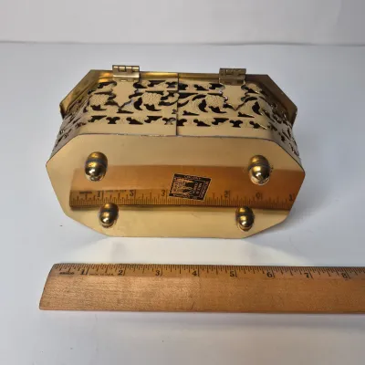LOT 364D: Vintage Metal Toleware Trays, Folk Art Wall Hanging, Brass Box by Colony Metalsmiths of Virginia & More