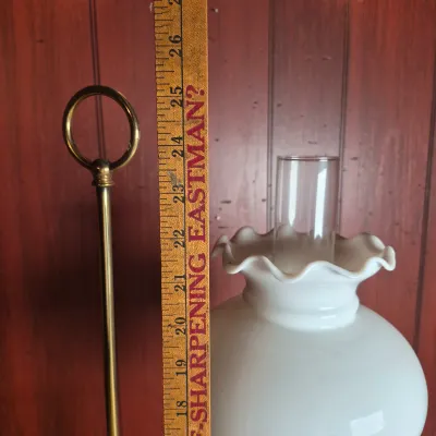 LOT 366B: Vintage Brass Student Table Lamp with Milk Glass Shade