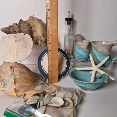 LOT 354L: Seashell Pottery, Natural Seashells, Candle & More