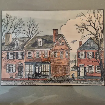 LOT 346L: New Castle Delaware Art by F.H. Jefferis-Dutch House & Packet Alley