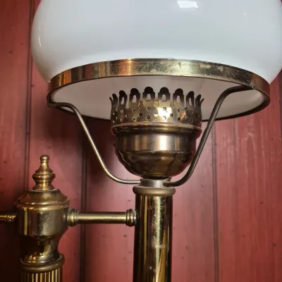 LOT 366B: Vintage Brass Student Table Lamp with Milk Glass Shade
