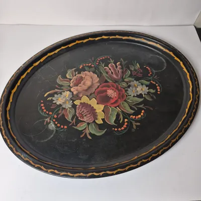 LOT 364D: Vintage Metal Toleware Trays, Folk Art Wall Hanging, Brass Box by Colony Metalsmiths of Virginia & More
