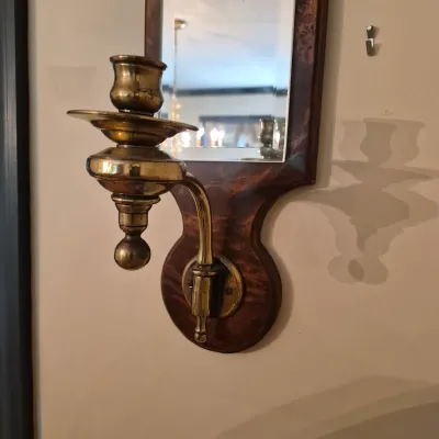 LOT 352L: Vintage Knob Creek Mahogany & Brass Mirrored Wall Sconce
