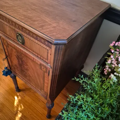 LOT 360D: Vintage Flame Mahogany Sideboard with Detailed Inlay