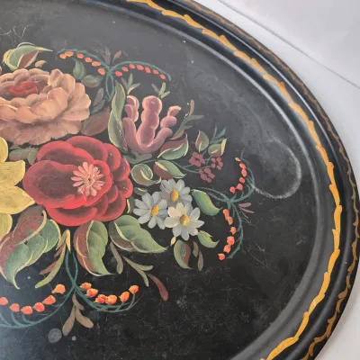 LOT 364D: Vintage Metal Toleware Trays, Folk Art Wall Hanging, Brass Box by Colony Metalsmiths of Virginia & More