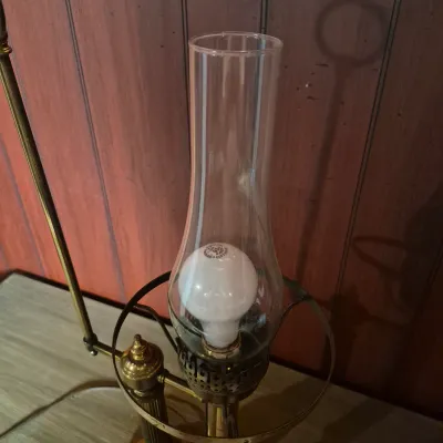 LOT 366B: Vintage Brass Student Table Lamp with Milk Glass Shade