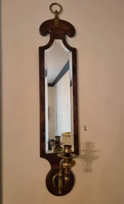 LOT 352L: Vintage Knob Creek Mahogany & Brass Mirrored Wall Sconce