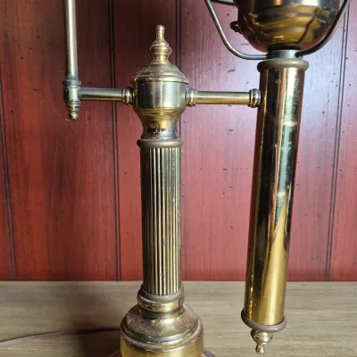 LOT 366B: Vintage Brass Student Table Lamp with Milk Glass Shade