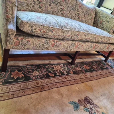 LOT 351L: Vintage Floral Tapestry Upholstered Camelback Sofa