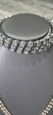 Stunning Rhinestone Necklace with "V" bottom & Expandable Bracelet Made in Hong Kong