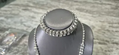 Rhinestone Necklace 2 rows to single row & Expandable bracelet 3 rows