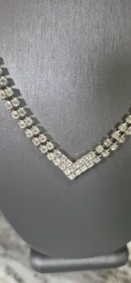 Stunning Rhinestone Necklace with "V" bottom & Expandable Bracelet Made in Hong Kong