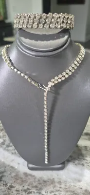 Rhinestone Necklace 2 rows to single row & Expandable bracelet 3 rows