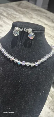 STUNNING VINTAGE ESTATE ART DECO SIGNED STERLING AB GLASS 19.5" NECKLACE! & Earrings