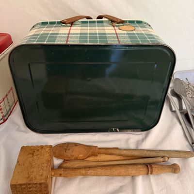 Two Tin Picnic Baskets and Utensils (BR2-BM)