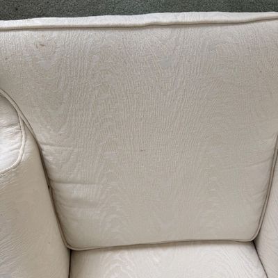 Queen Anne Style White Upholstered Wing Back Chair (LR-BM)