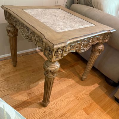 Marble Top End Table with Ornate Frame (D-BM)