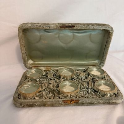 Set of Six Agate Cups with Sterling Silver Sugar Tongs (BR2-BM)