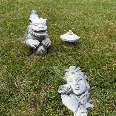 Cement Yard Art Incl Foo Dog, Geisha, and Mini Pagoda (BP-BM)