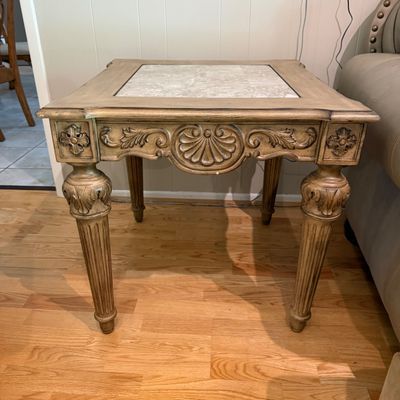 Marble Top End Table with Ornate Frame (D-BM)
