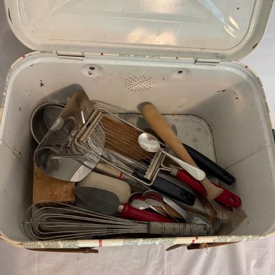 Two Tin Picnic Baskets and Utensils (BR2-BM)