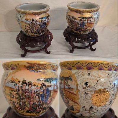 Pair of Cache Pot Bowls w/Stands (E-JS)
