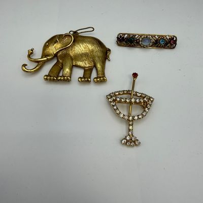 14k Pins, Trifari Brooches, with 10K Chain and More (ST-BM)