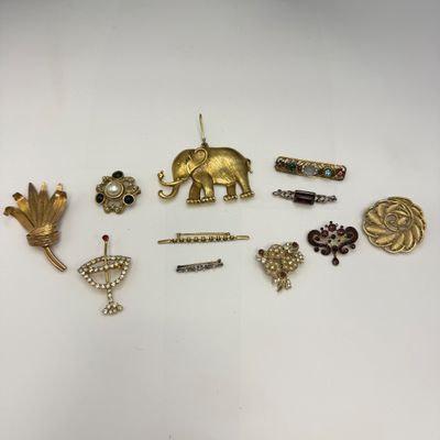 14k Pins, Trifari Brooches, with 10K Chain and More (ST-BM)