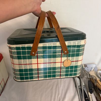 Two Tin Picnic Baskets and Utensils (BR2-BM)