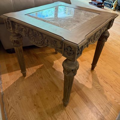 Marble Top End Table with Ornate Frame (D-BM)