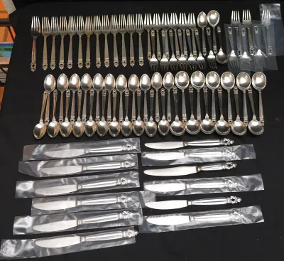 Sterling Silver Georg Jensen Iconic Acorn Pattern Flatware Set