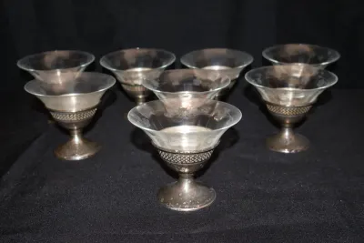 Sterling Silver Set Of 8 Pierced Vintage Sorbet Holders 
