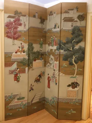 Chinese Hand-Painted Oriental Screen - 7'6" Tall