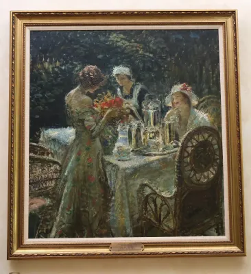 Painting By Hungarian/American Impressionist Artist, Louis Mark, "Five O' Clock Tea" 