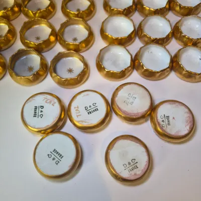 LOT 46L: Large Collection of Porcelain Salt Cellars & Set of Antique Limoges Floral Dishes