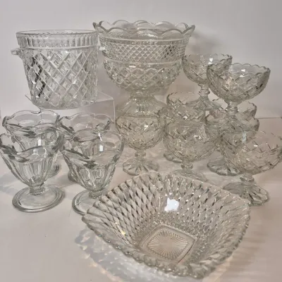 LOT 17D: Collection of Vintage Glass-Dessert Cups, Compote Bowl, Ice Bucket