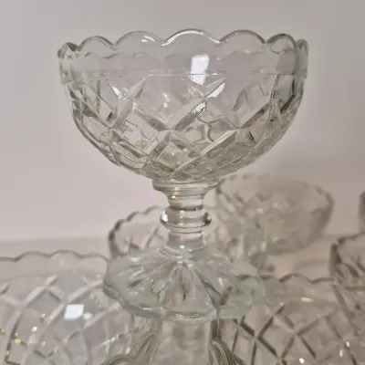 LOT 17D: Collection of Vintage Glass-Dessert Cups, Compote Bowl, Ice Bucket