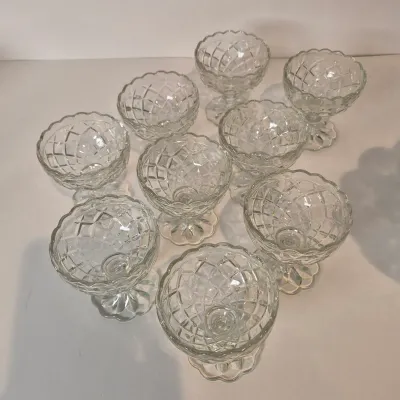 LOT 17D: Collection of Vintage Glass-Dessert Cups, Compote Bowl, Ice Bucket