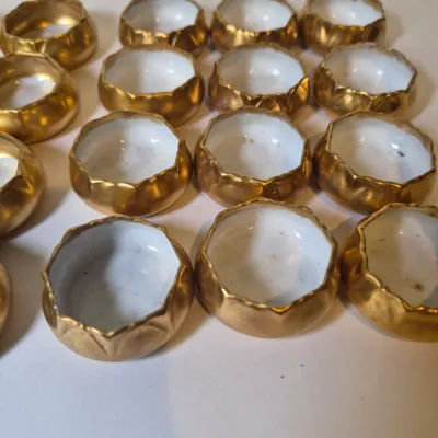 LOT 46L: Large Collection of Porcelain Salt Cellars & Set of Antique Limoges Floral Dishes