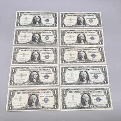 LOT 23: One Dollar Silver Certificates (10) Series 1957