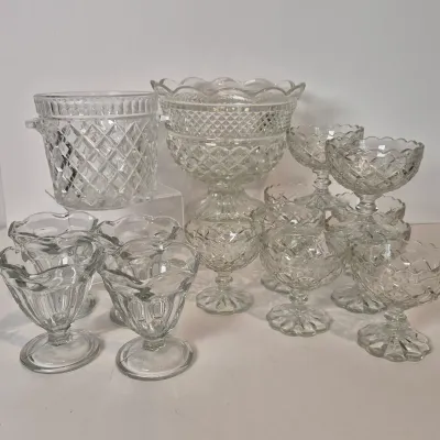 LOT 17D: Collection of Vintage Glass-Dessert Cups, Compote Bowl, Ice Bucket