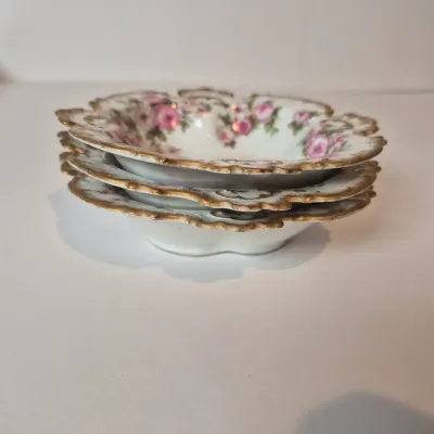 LOT 46L: Large Collection of Porcelain Salt Cellars & Set of Antique Limoges Floral Dishes