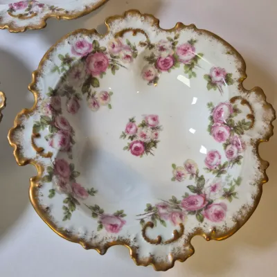 LOT 46L: Large Collection of Porcelain Salt Cellars & Set of Antique Limoges Floral Dishes