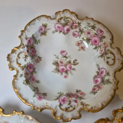 LOT 46L: Large Collection of Porcelain Salt Cellars & Set of Antique Limoges Floral Dishes